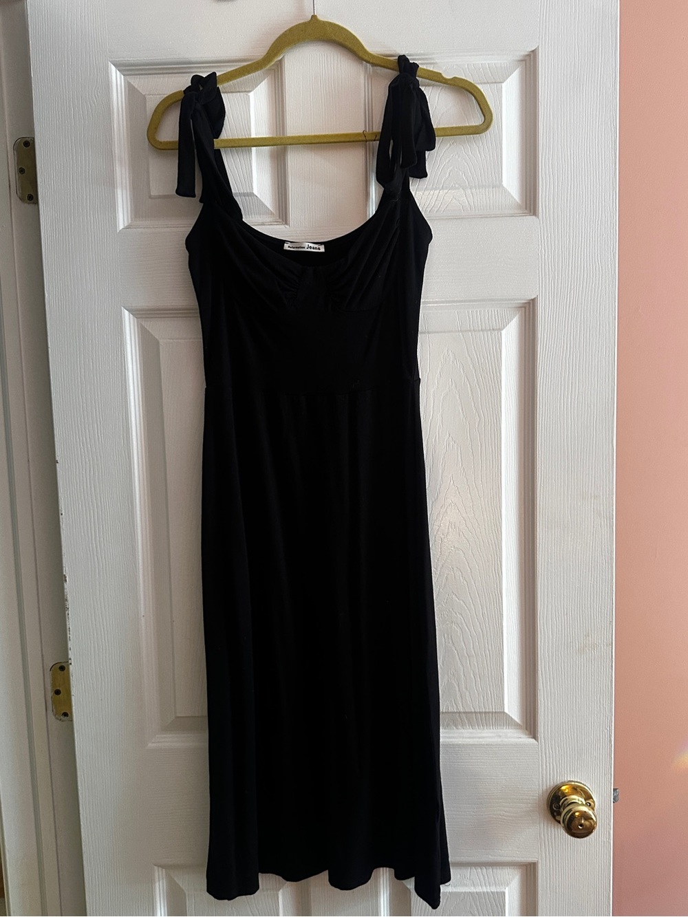 Reformation Black Knit Tie-Shoulder Midi Dress